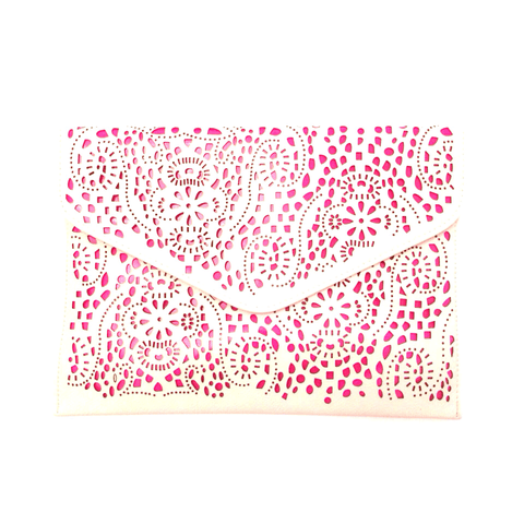 Love by Taryn Michelle Ivory and Neon Pink Clutch Bag