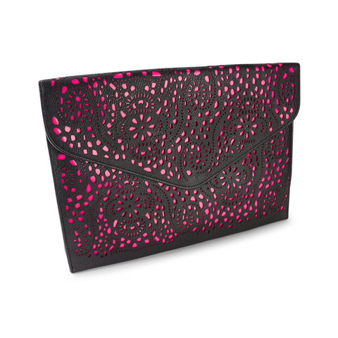 Michelle Black and Neon Pink Clutch Bag at LVBT