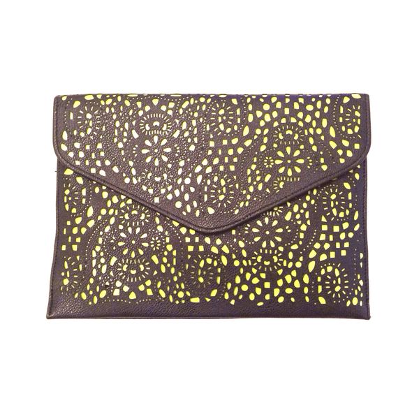 Love by Taryn Michelle Black and Neon Yellow Clutch Bag