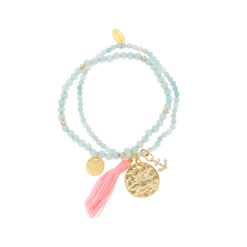 Aqua Jade Bead Bracelet at LVBT