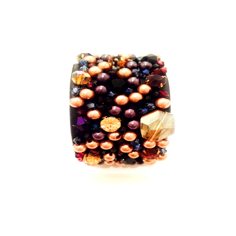 Black Beaded Crystal Leather Cuff at LVBT