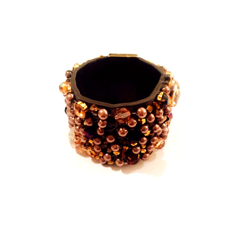 Bronze Beaded Crystal Leather Cuff at LVBT
