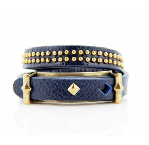 Ashlea blue double wrap leather bracelet