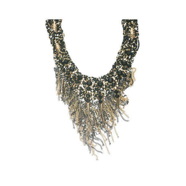 Charlotte Black & Gold Tassel Necklace at LVBT